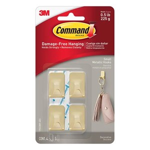 Picture of คอมมานด์ 3M ตะขอเมทัลลิค 17032BR-4ES Command™ Small Metallic Hooks, Brass Color, 4 Hooks, 5 Strips