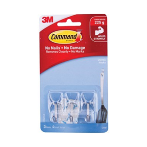 Picture of คอมมานด์ 3M ตะขอใส แกนเหล็กพร้อมเทปกาวใส ขนาดเล็ก 17067CLR SMALL CLEAR WIRE HOOKSWITHCLEAR STRIPS