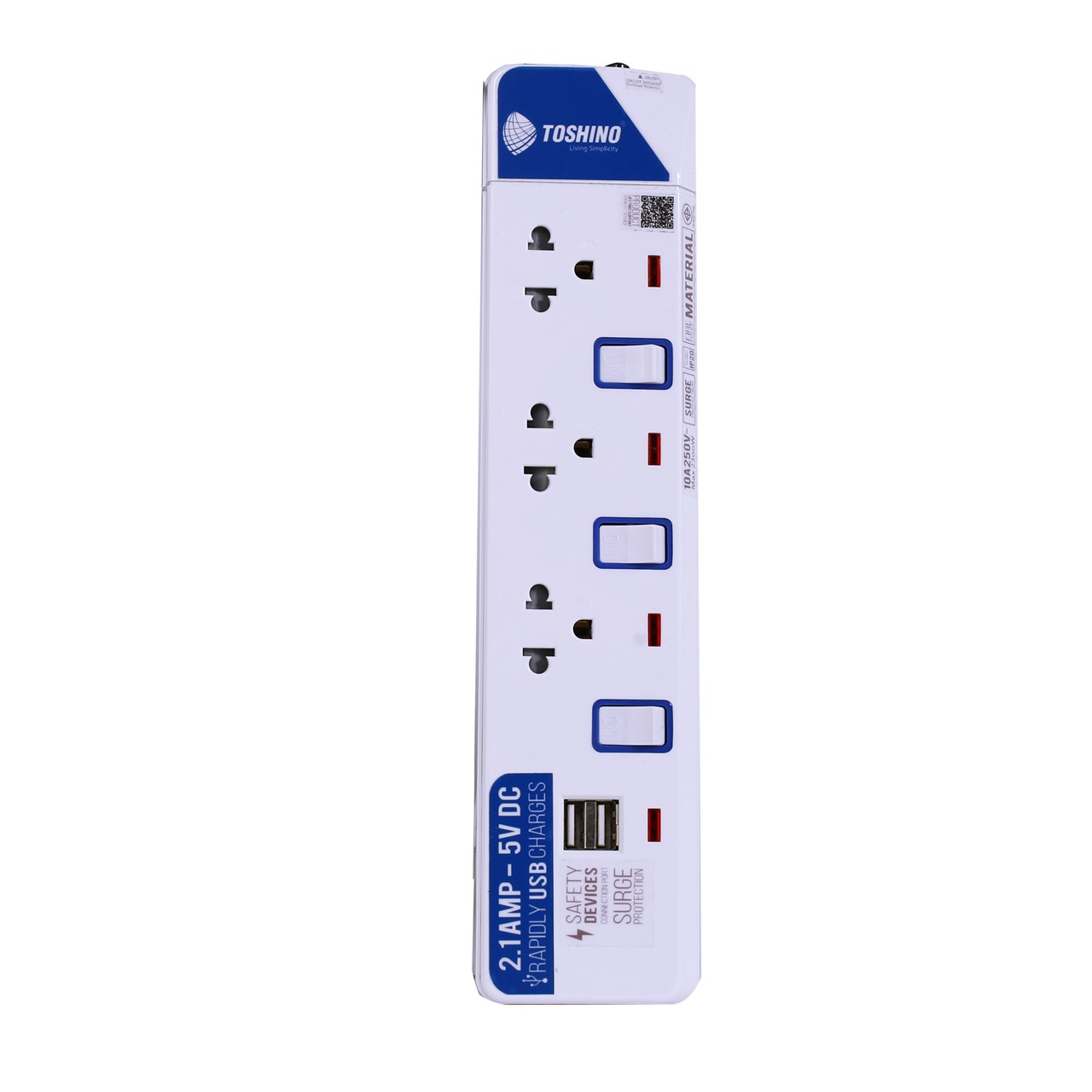Picture of รางปลั๊กไฟโตชิโน ET-913USB 3จุด+2USB,มี Surge 3เมตร สีขาว (มอก.)(1x24), 10A/2300W