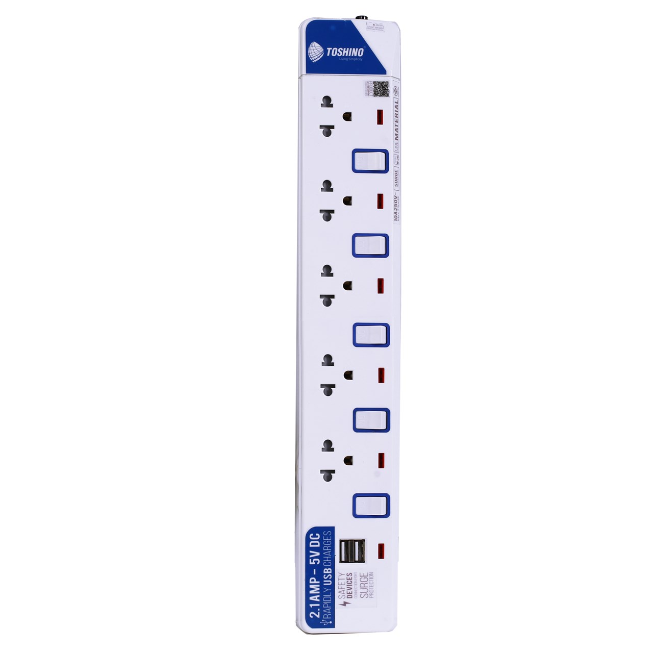 Picture of รางปลั๊กไฟโตชิโน ET-915USB 5จุด+2USB,มี Surge 3เมตร สีขาว (มอก.)(1x24), 10A/2300W