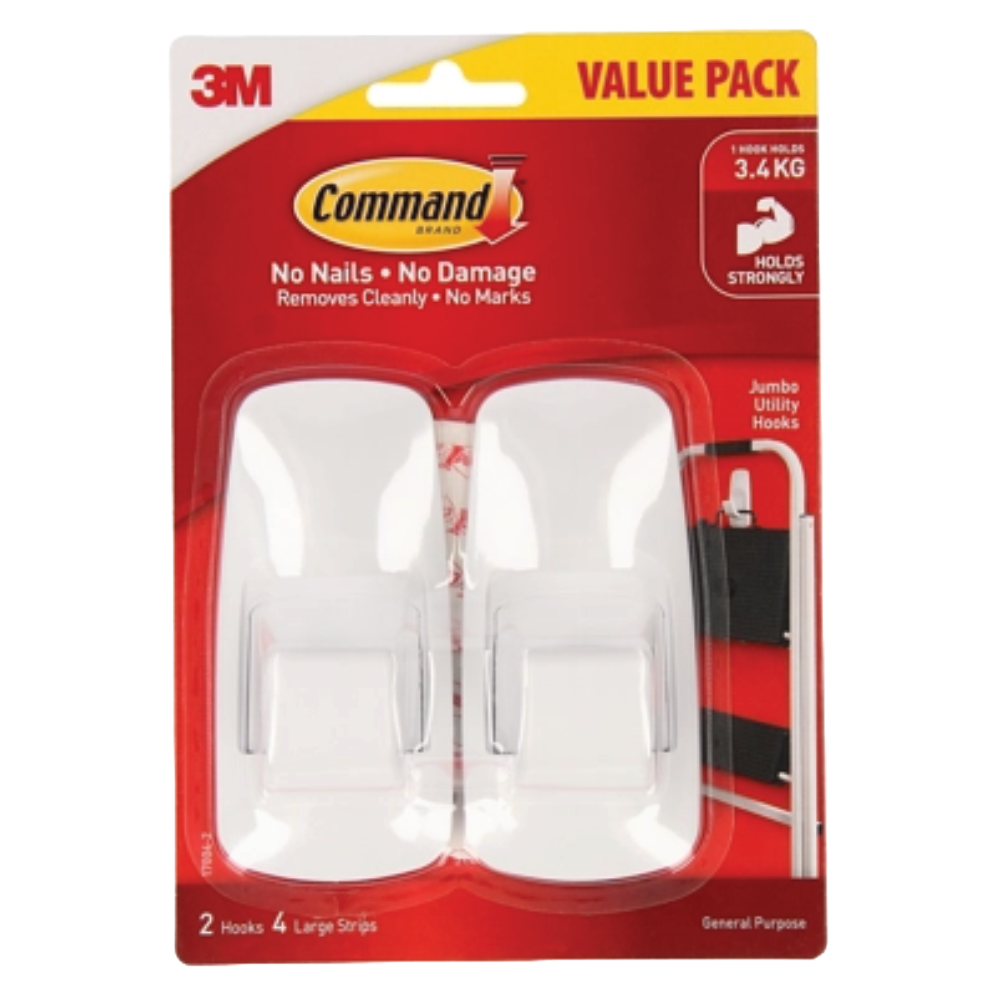 Picture of คอมมานด์ 3M ตะขอพร้อมเทปกาว (ขนาดจัมโบ้) 17004V COMMAND JUMBO HOOK VALUE PACK (2 HOOKS/PACK) (1*12)