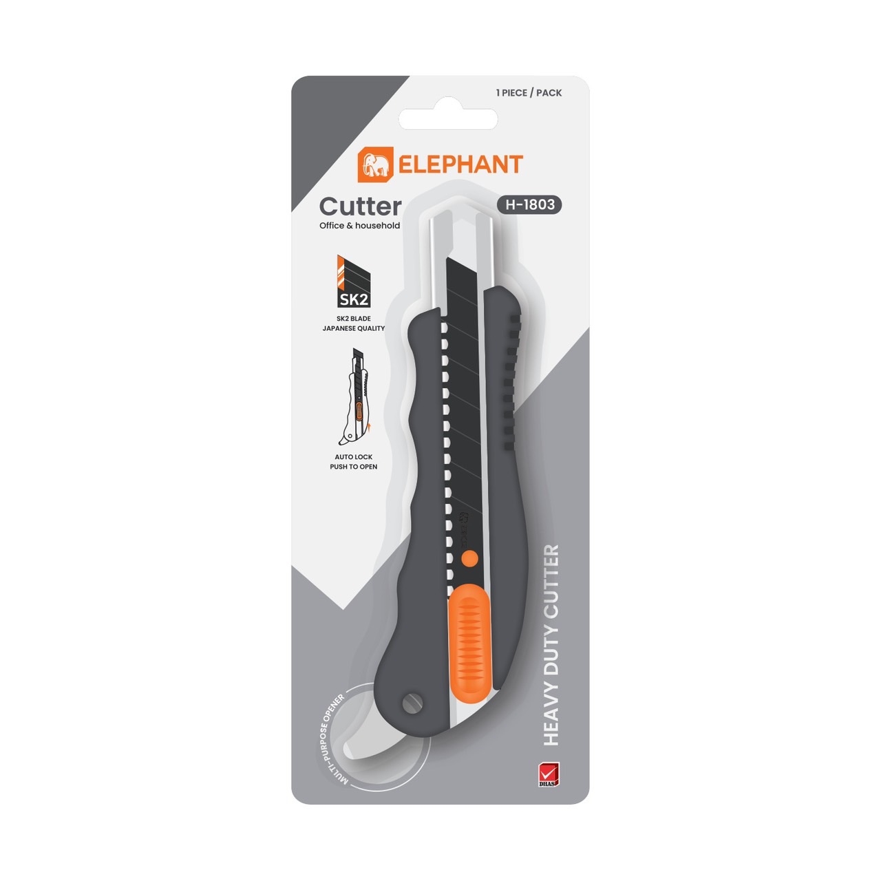 Picture of ตราช้าง คัตเตอร์ heavy duty พร้อมที่เปิดอเนกประสงค์ H-1803 บอดี้หุ้มพลาสติก
