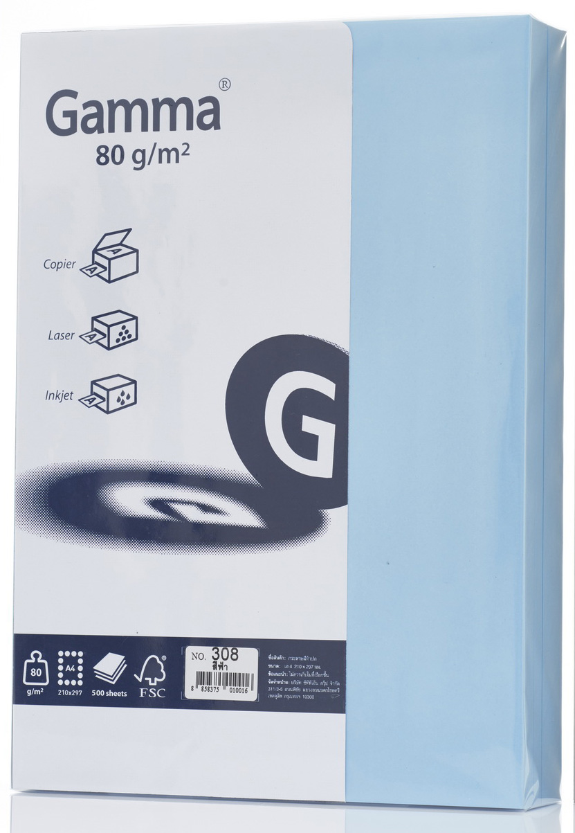 Picture of กระดาษสีถ่ายเอกสาร GAMMA 80 แกรม No.308 สีฟ้า A4 (500 แผ่น)
